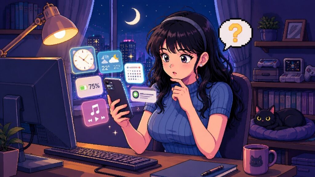 위젯이 배치된 스마트폰 홈 화면