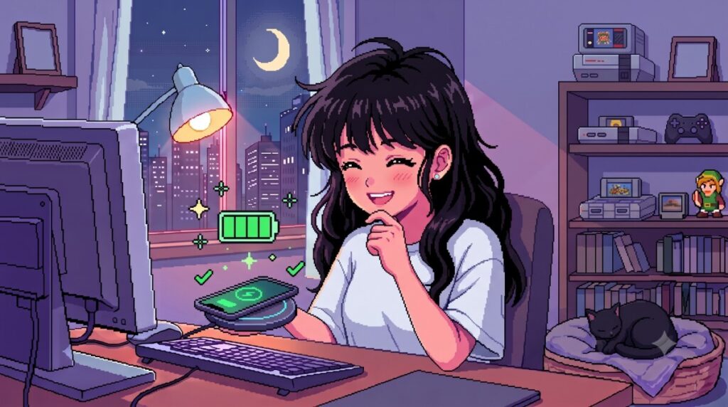 무선 충전 패드 위의 스마트폰